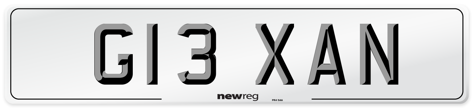 G13 XAN Number Plate from New Reg